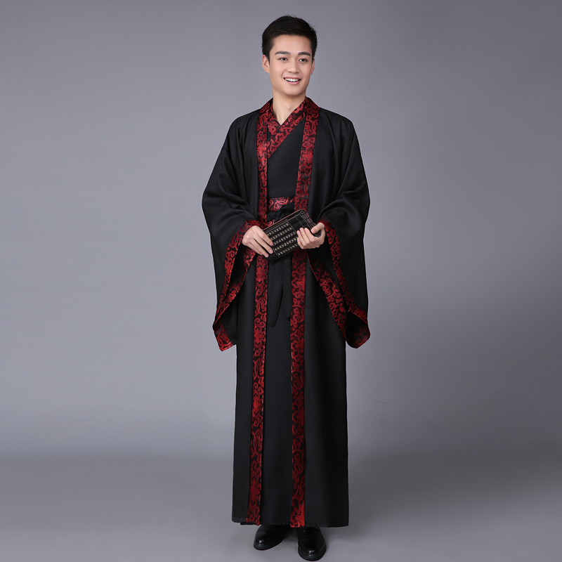 直裾大氅深衣影楼古代华服唐装深衣古装演出服装男士黑色汉服