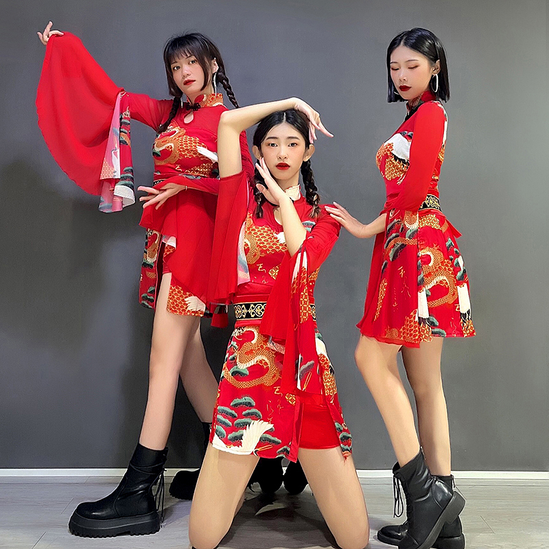 女团演出服中国风成人跳舞衣服打歌服年会旗袍舞蹈服爵士舞服装女