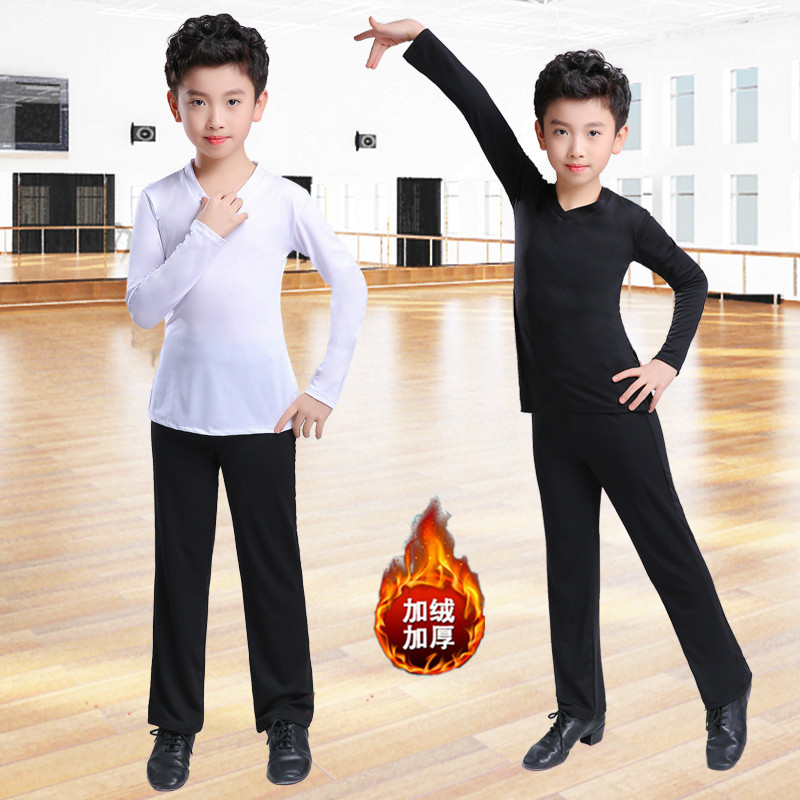 秋冬男童拉丁舞蹈服男孩民族舞形体服儿童舞蹈服少儿加绒练功服装