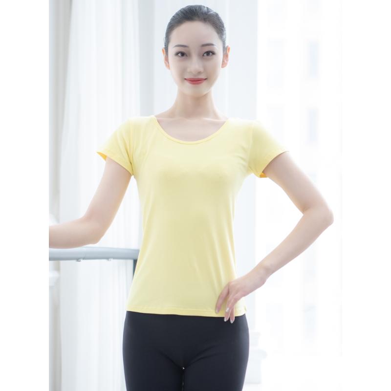 舞蹈服上衣女圆领短袖上衣基础练功服训练修身黑色形体服古典舞服