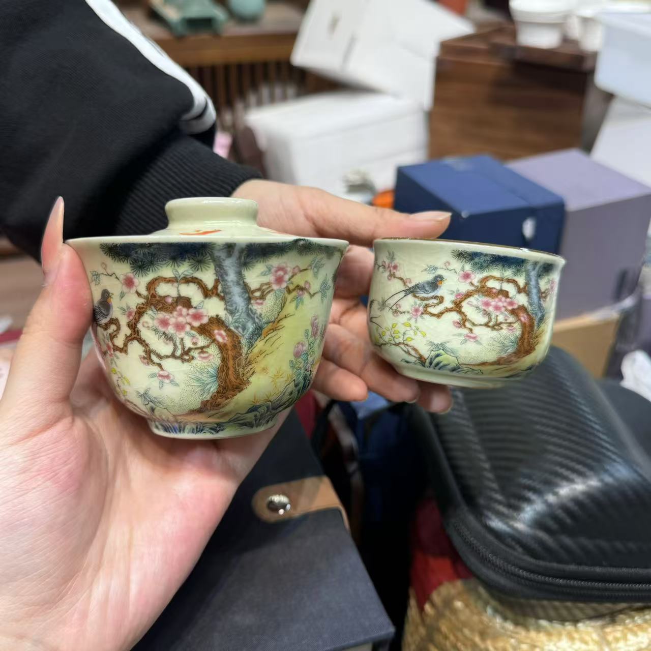 汝窑喜鹊登枝盖碗加主人杯  MC021