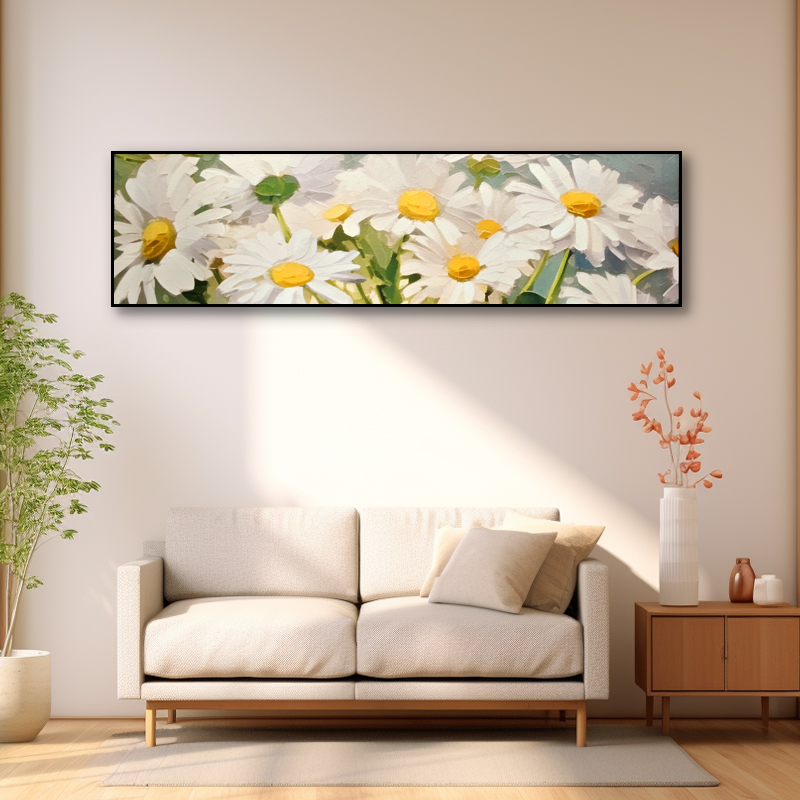 岩板北欧ins客厅背景墙轻奢花挂画沙发横版装饰画小雏菊50180