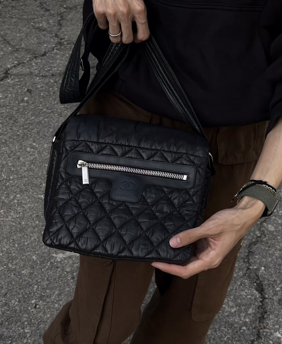 95新 Chanel/香奈儿 夏七中古/运动方标羽绒服邮差/斜挎单肩包