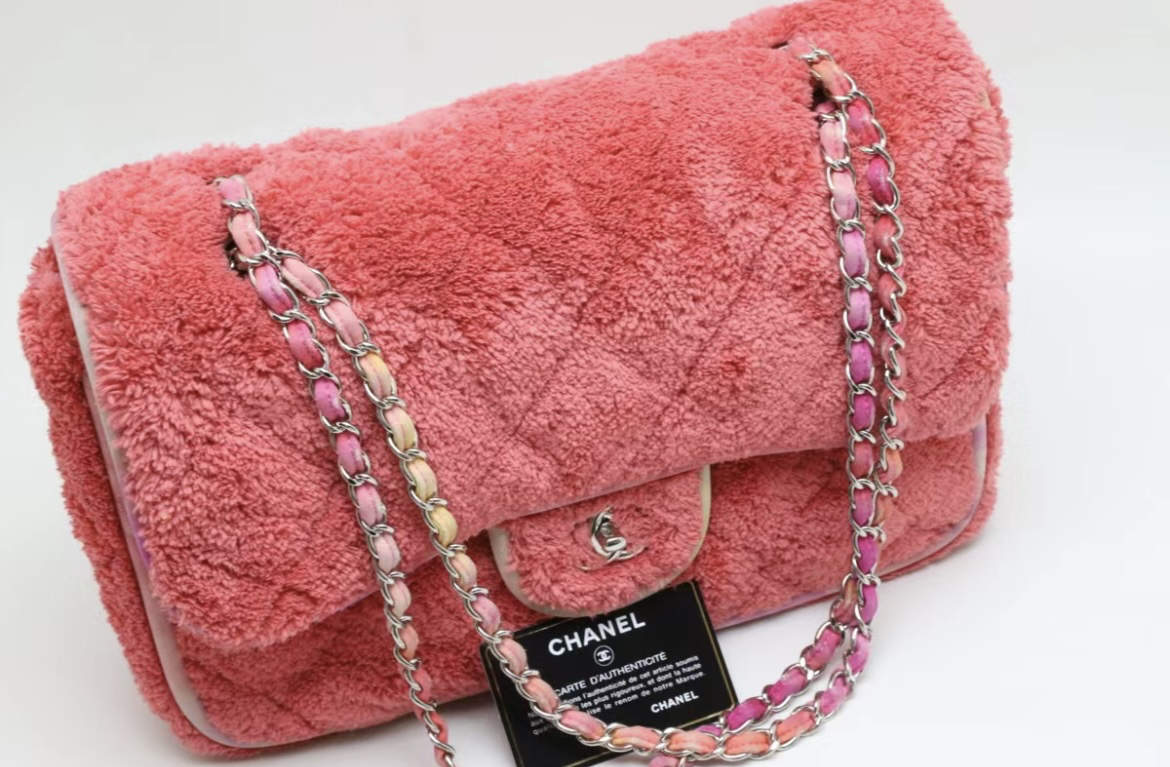 95新 Chanel/香奈儿 夏七中古/粉色毛毛jumbo/斜挎单肩包