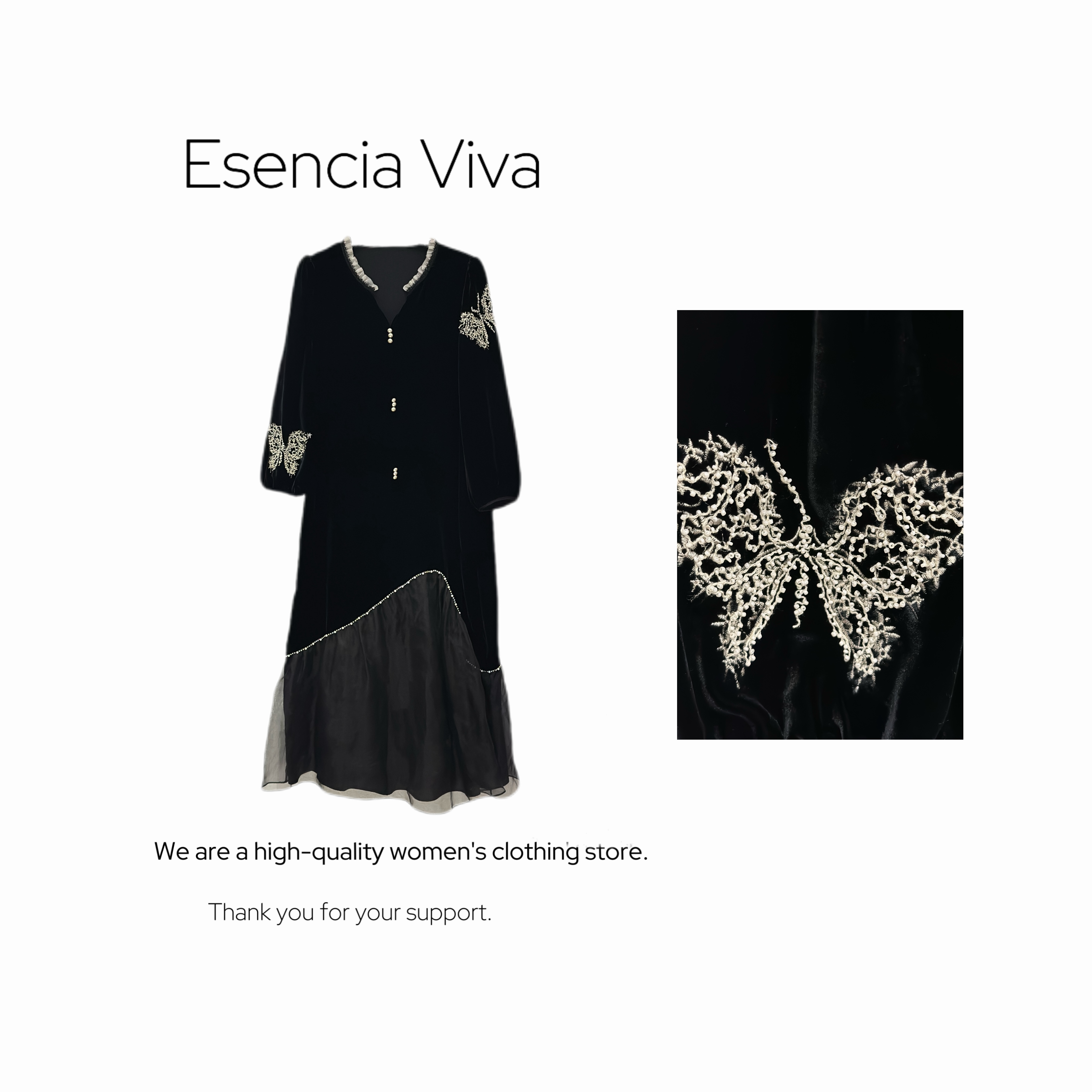 EV.【白蝶翩翩】设计感简约显瘦百搭连衣裙EVZZ0009