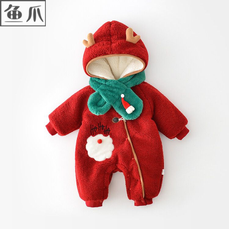 婴儿圣诞节连体衣冬款拜年服新生儿加绒婴儿厚棉衣儿童幼儿秋冬季