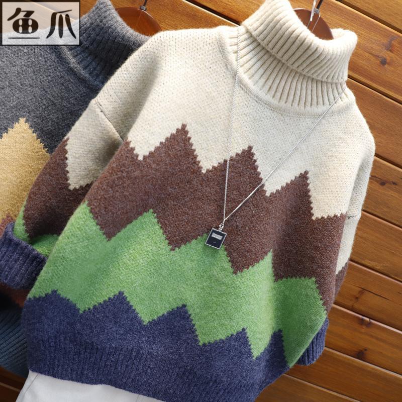 圣诞节男童毛衣加厚秋冬洋气儿童毛衣男童高领打底衫加绒冬季