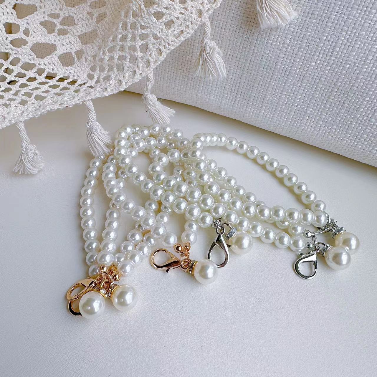 高亮仿珍珠挂链手工制作diy饰品配件链条钩针玩偶材料包钥匙扣