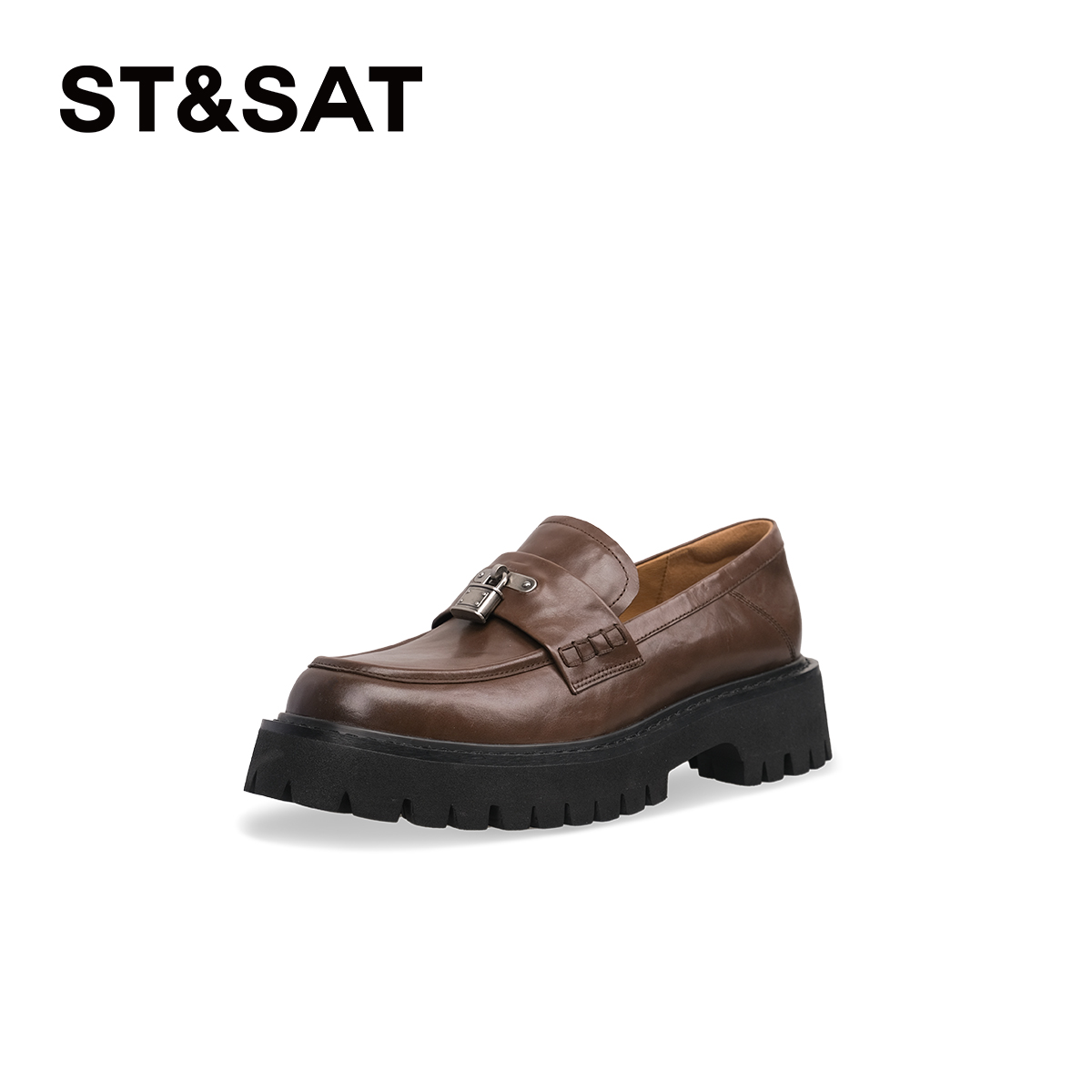 【吉祥锁】星期六秋真皮牛皮复古厚底锁扣款式百搭乐福鞋1B1Q