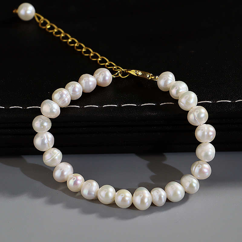 珍珠手链女款简约气质ins淡水珍珠6-7mm可调节白色时尚百搭优雅