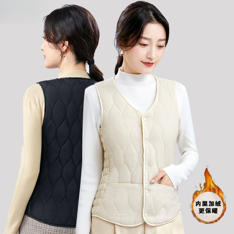 韩版时尚马甲女加绒加厚2023新款轻薄修身短款保暖内胆大码背心