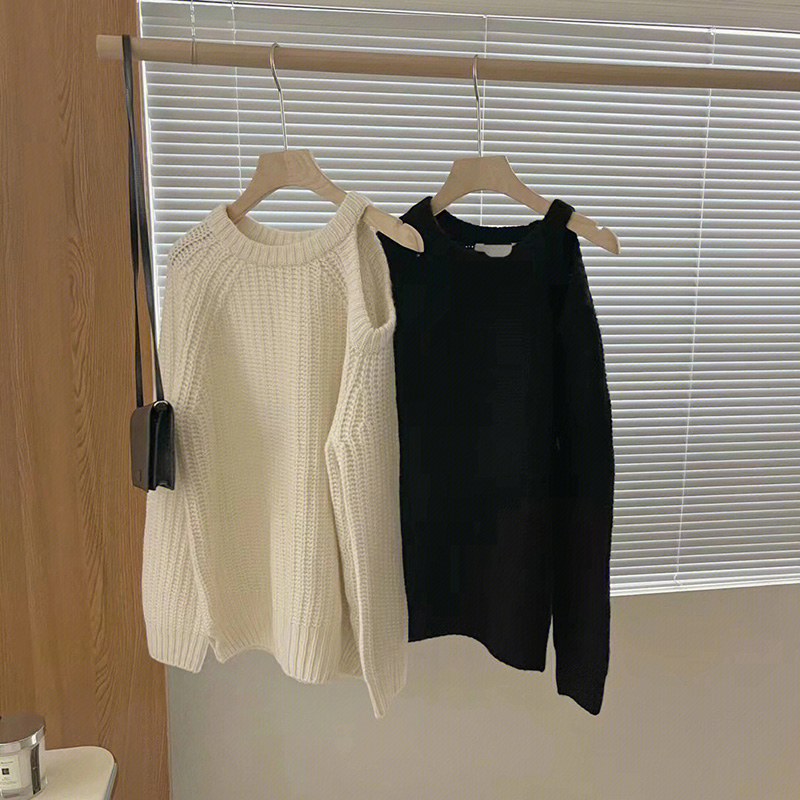 露肩套头毛衣女春秋慵懒风软糯糯高级感设计感小众针织衫上衣秋冬