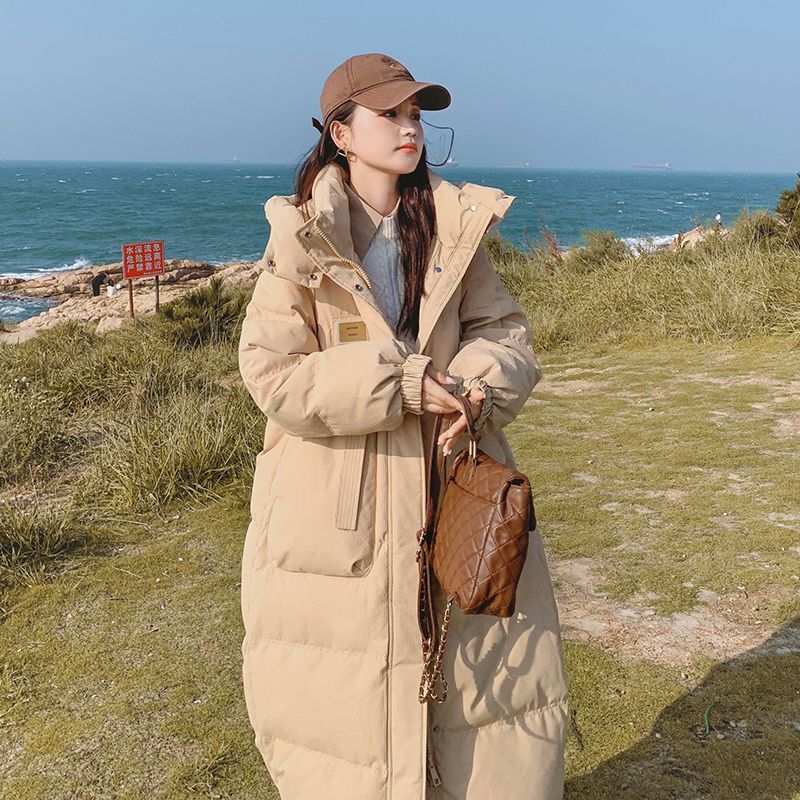 潮流时尚羽丝绒棉服女中长款过膝长款2023新款冬季棉衣外套棉袄韩