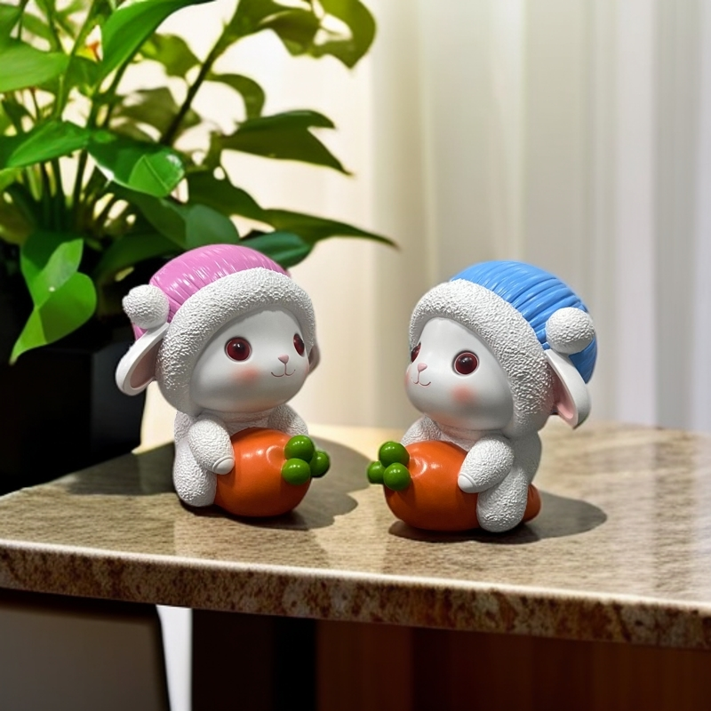 可爱情车载侣兔子少女心摆设儿童房兔子摆件治愈系结婚创意网红