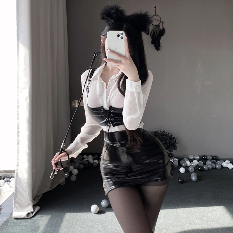 【月光美人】辣妹OL制服小皮裙纯欲风包臀腰封辣短收腰修身衬衫裙子