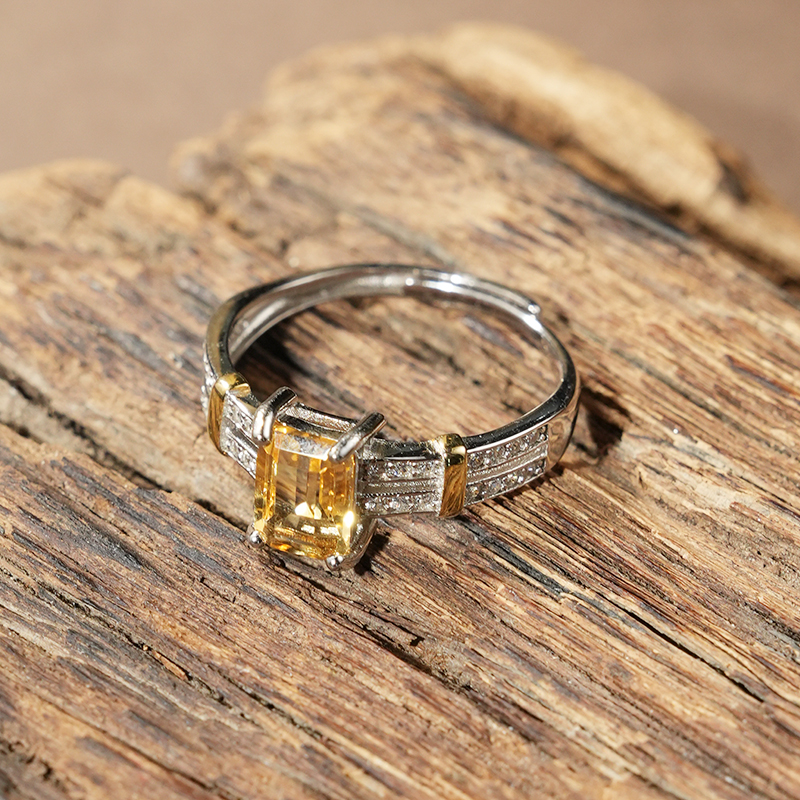 顺钦银楼【夕如戒指】黄水晶银S925戒指时尚百搭精致气质