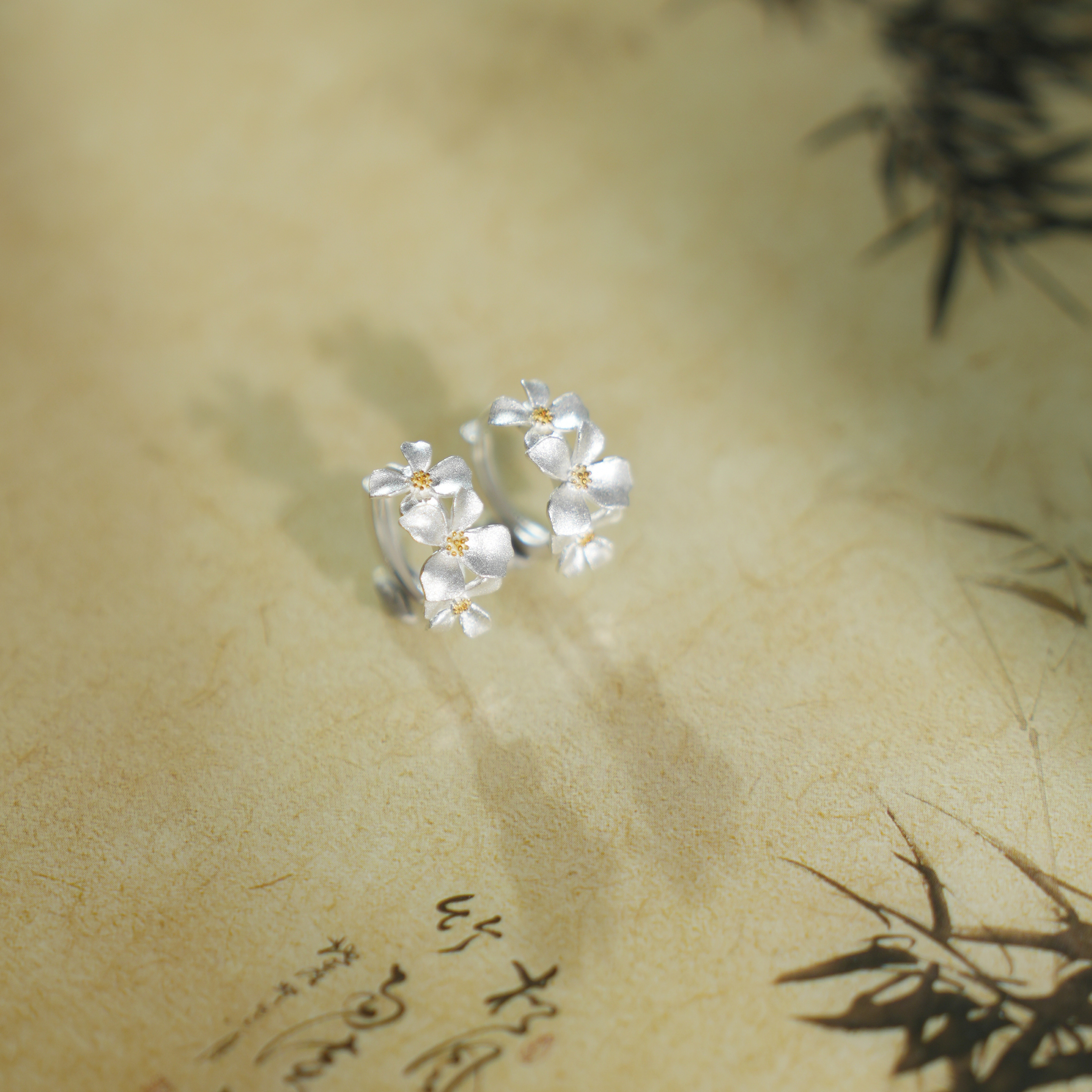 顺钦银楼 足银耳饰 足银999【琢芳耳扣】时尚耳扣足银栀子花耳扣女