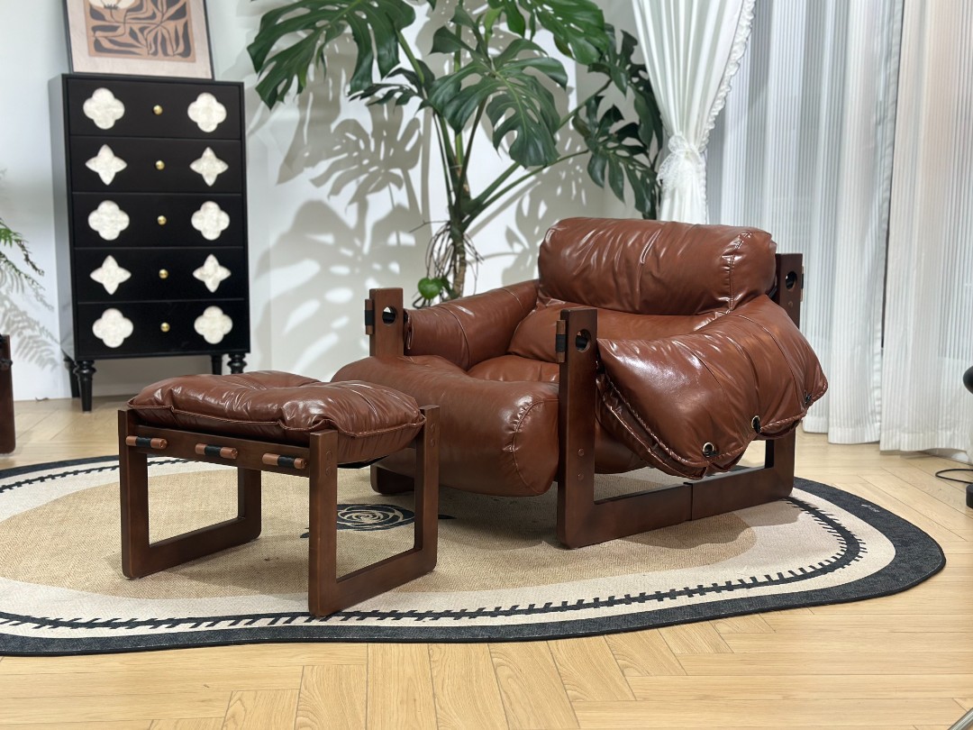 单人沙发椅泽西岛椅客厅中古风皮沙发椅子休闲懒人椅实木复古躺椅