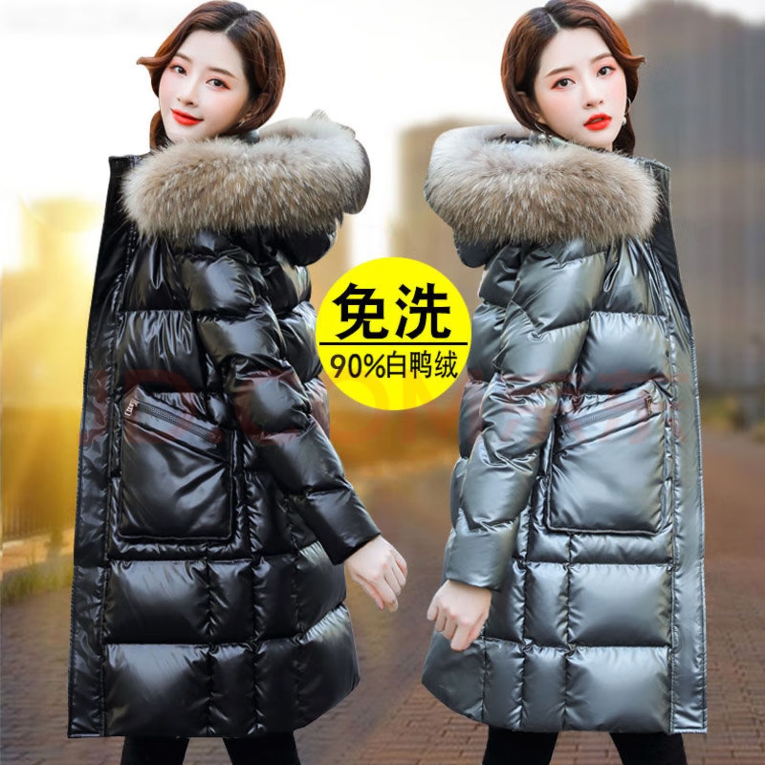 雅鹿2024年冬季亮面高档白鸭绒羽绒服女中长款新款免洗冬季大潮牌