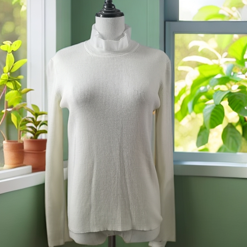超细精纺纯羊毛12G坑条羊绒女装修身半高领透明羊毛衫