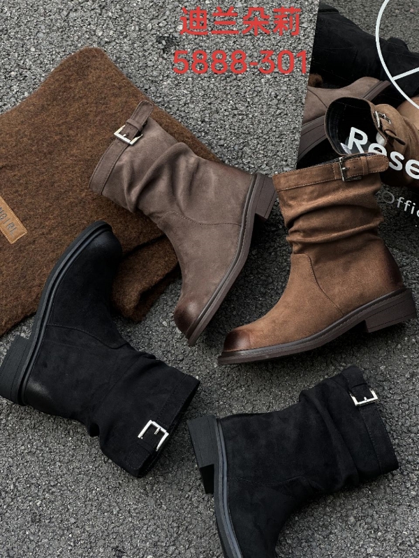 迪兰朵莉5888-301加绒平底堆堆靴经典洋气百搭