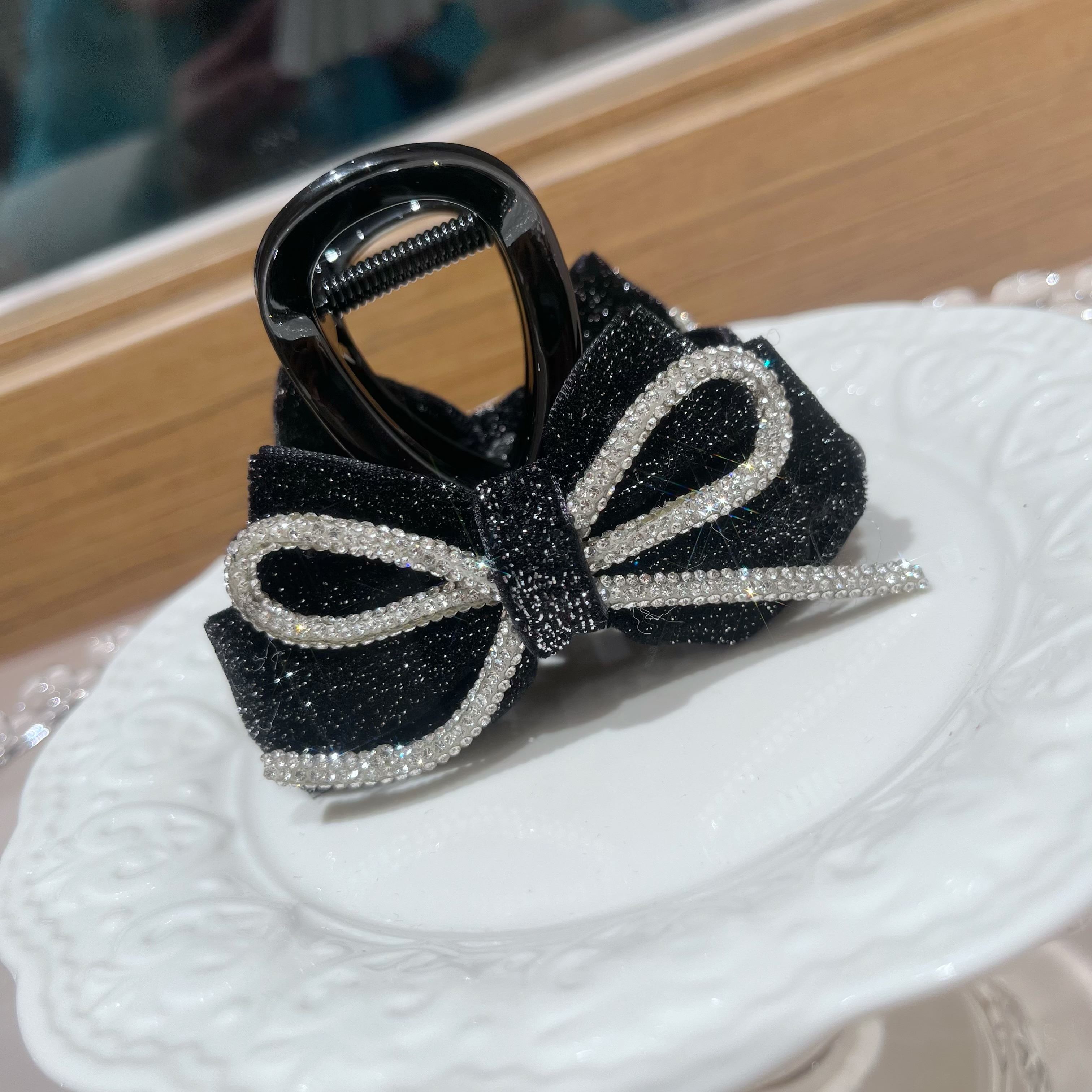 雏奇精选  韩版水钻双层蝴蝶结黑色抓夹H301