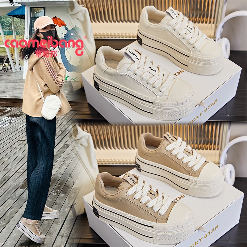 小皮鞋尖头鞋小白鞋女新款女士松糕底休闲鞋时尚厚底增高板鞋百搭
