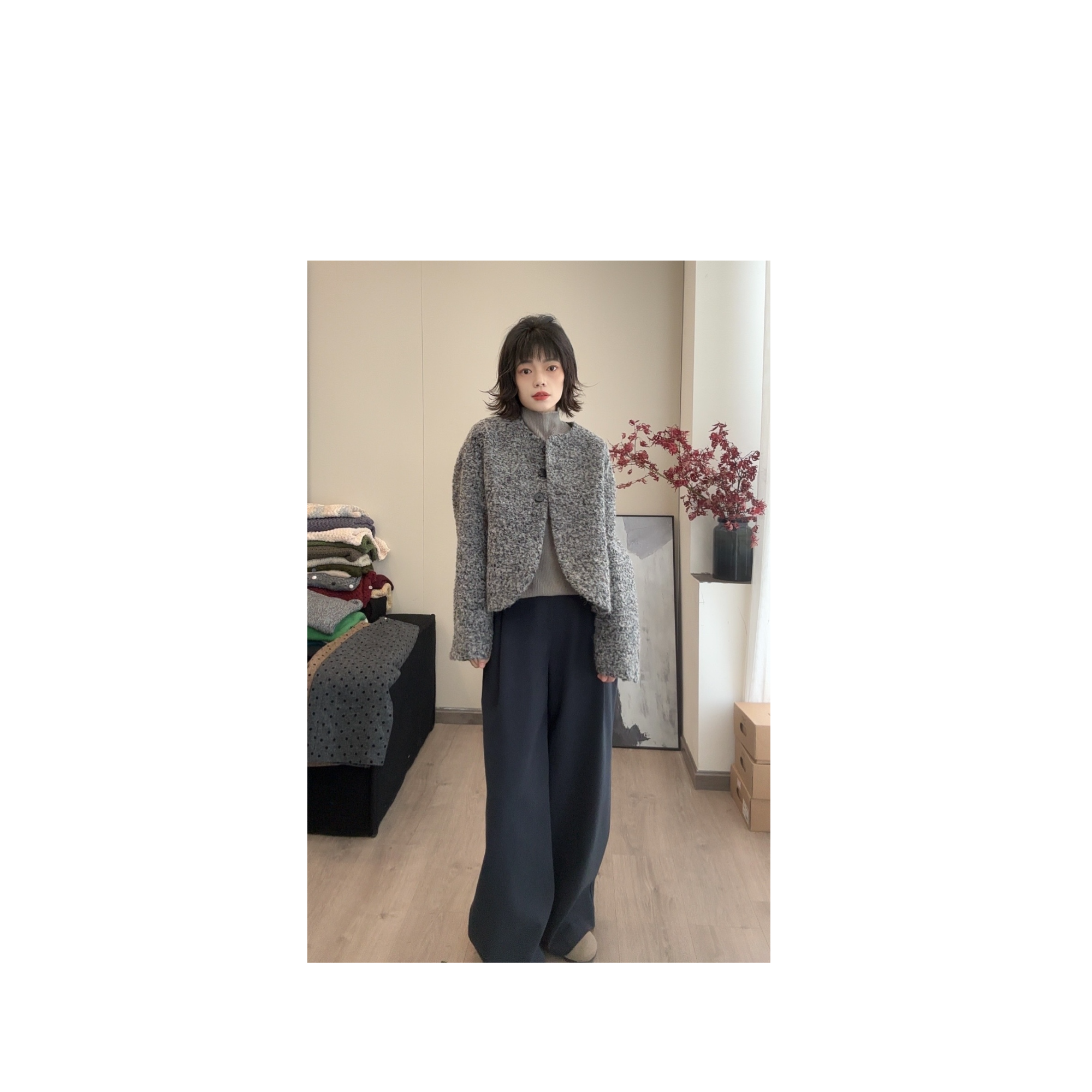 【高品小艺术家】秋冬简约保暖外套气质短款时尚设计师小众显瘦外套