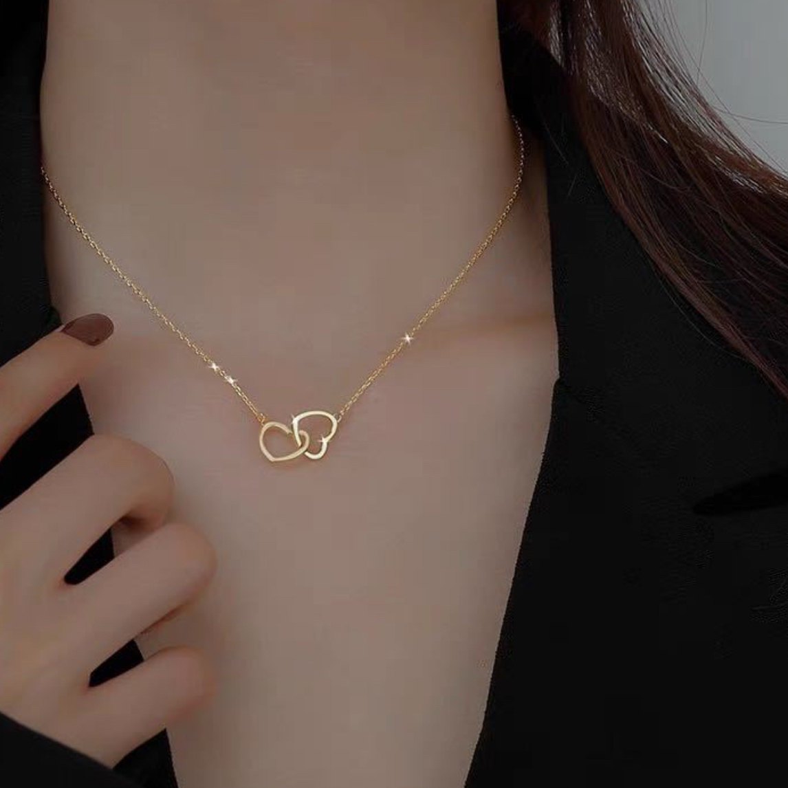 钛钢脚链 心心相印爱心项链网红气质高级锁骨链时尚气质