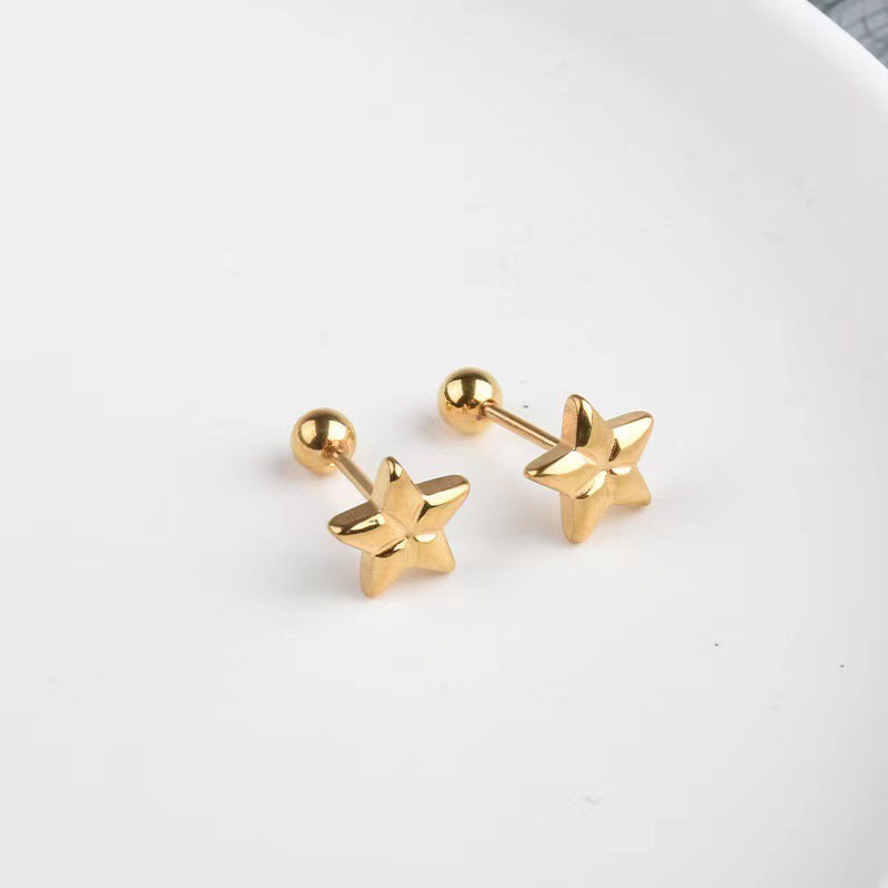 钛钢耳饰 不掉色星星耳骨钉时尚简约百搭耳钉螺丝豆豆耳饰