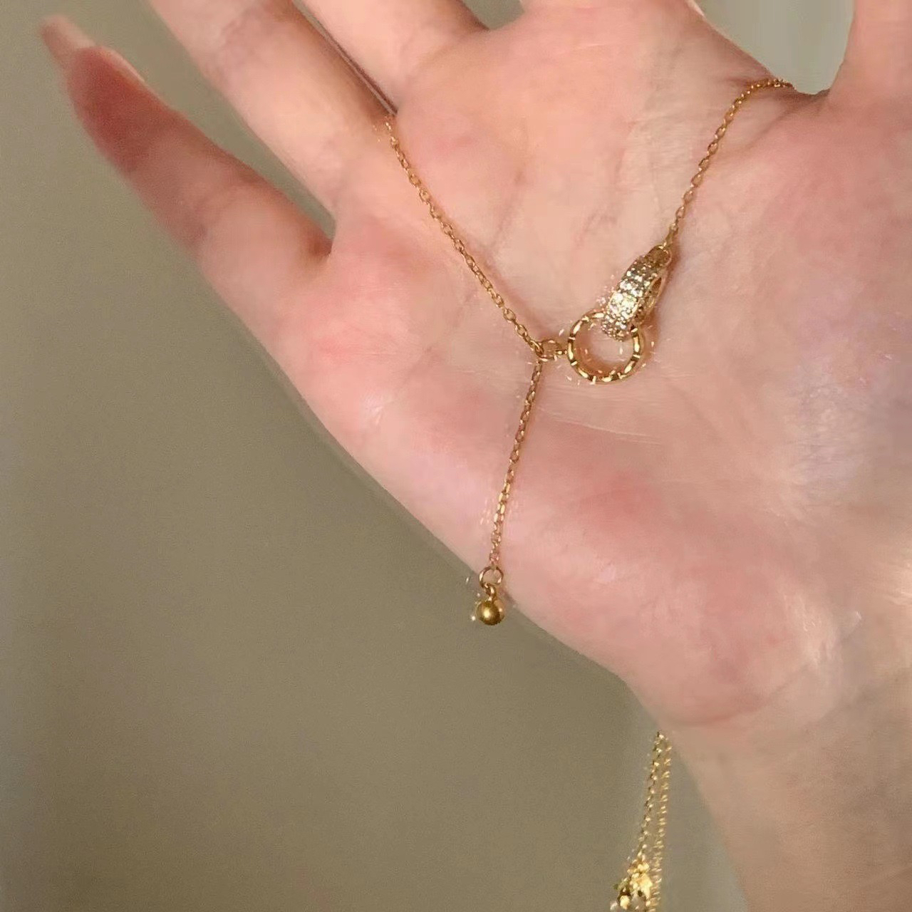 钛钢项链 流苏双环单珠锁骨链带钻时尚精致感项链