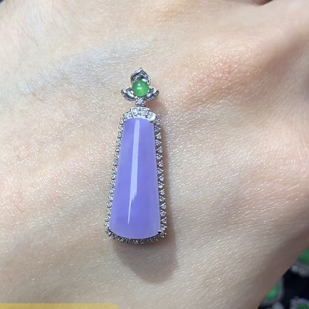 缅甸天然a货翡翠冰粉紫无事柱