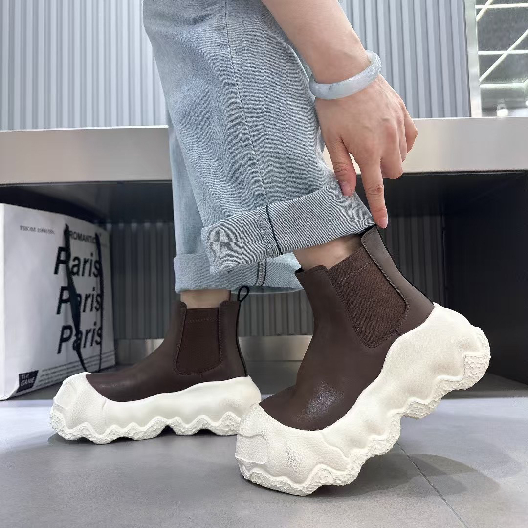 欧货真皮溶解马丁靴高帮休闲鞋板鞋擦色厚底松糕切尔西靴短靴女鞋