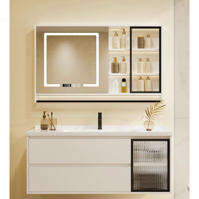 卫生间洗手台简约陶瓷一体盆实木浴室柜智能镜柜洗手洗脸盆柜组合