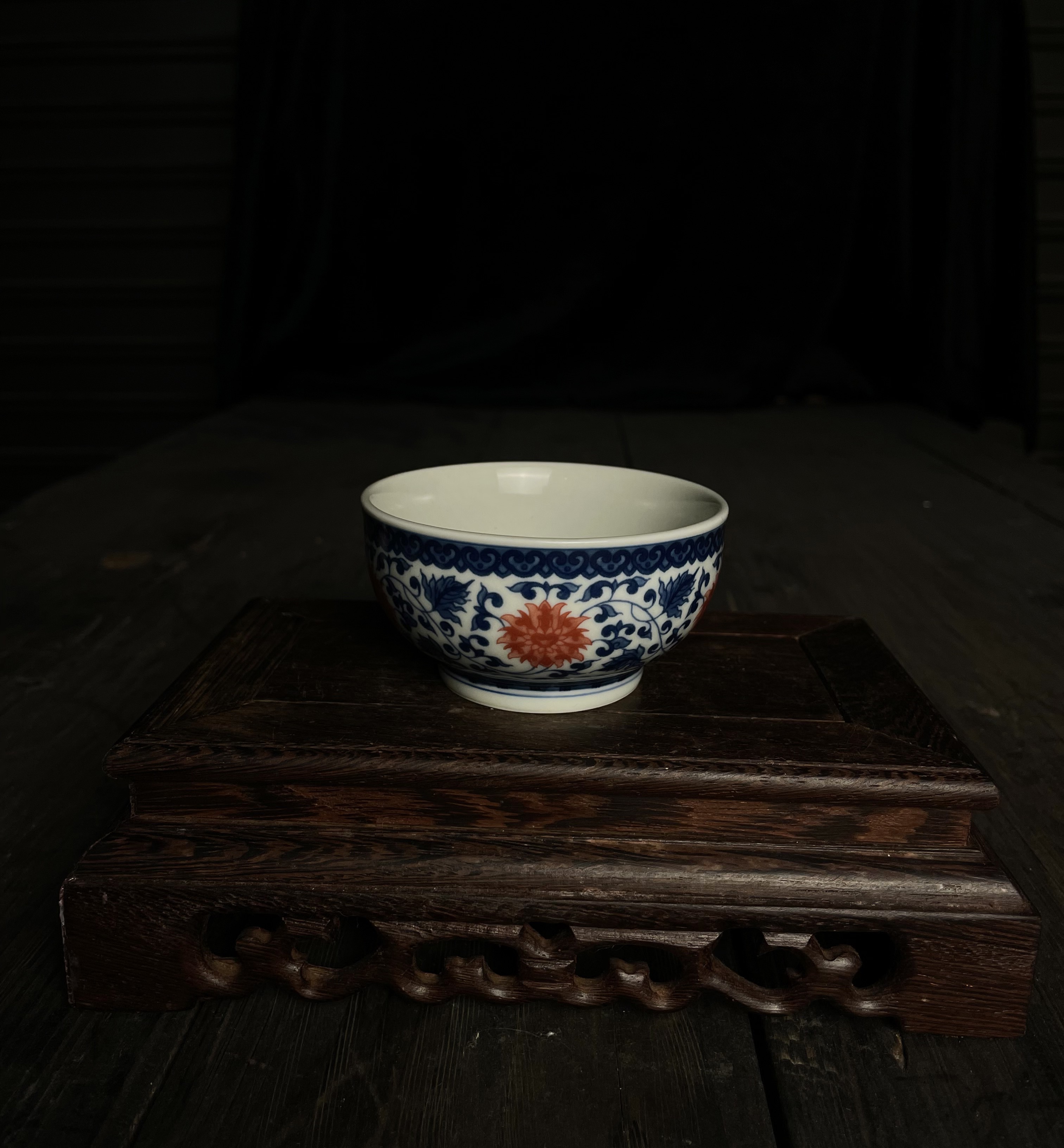 仿古元青花釉里红缠之莲主人杯容量100ml