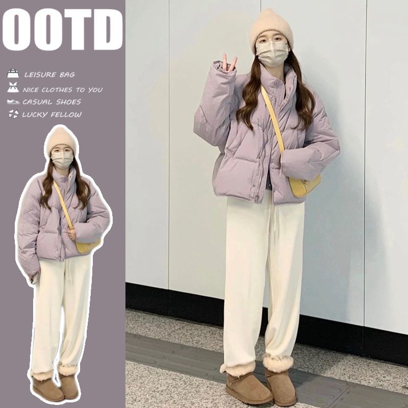 芋泥紫韩系小个子棉服女短款高领面包服学生棉衣外套秋冬羽绒棉羽