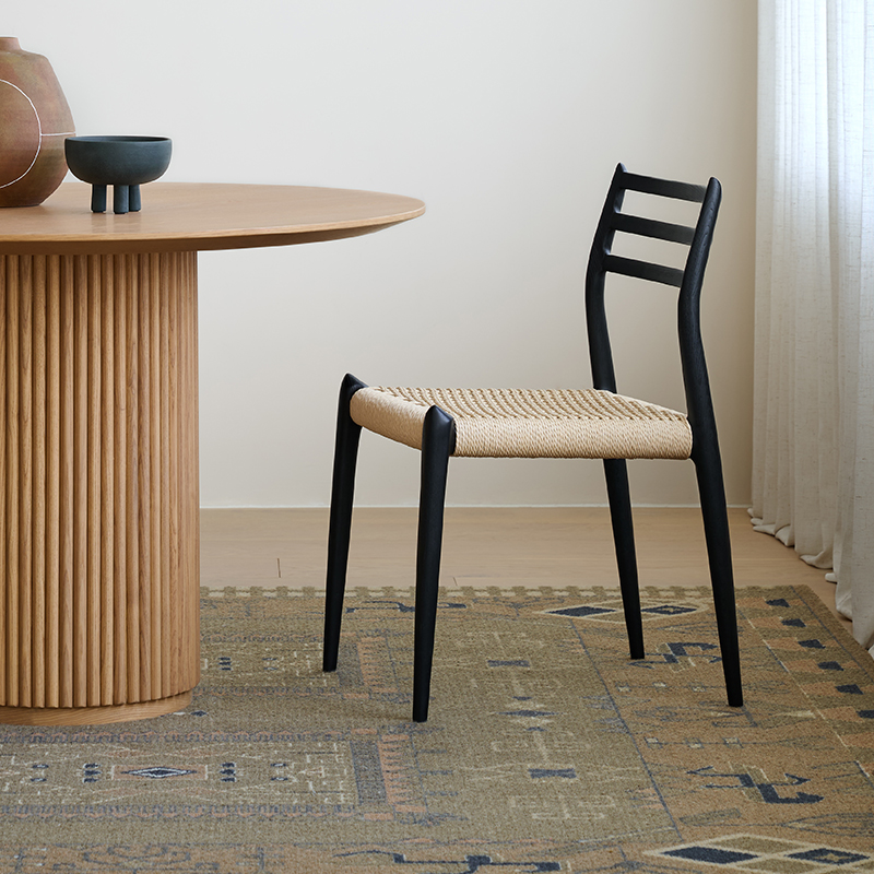 库里南家居多纳特餐椅 法式复古黑色白蜡木实木编藤餐椅中古餐椅