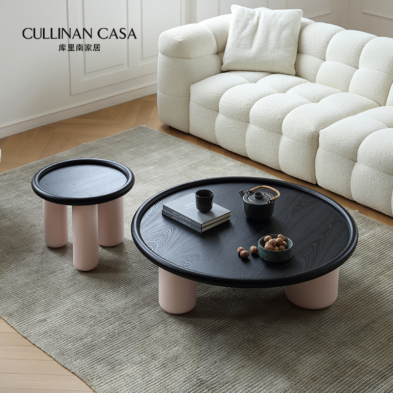 库里南家居pluto茶几北欧实木侘寂白蜡木复古设计师圆形茶几组合