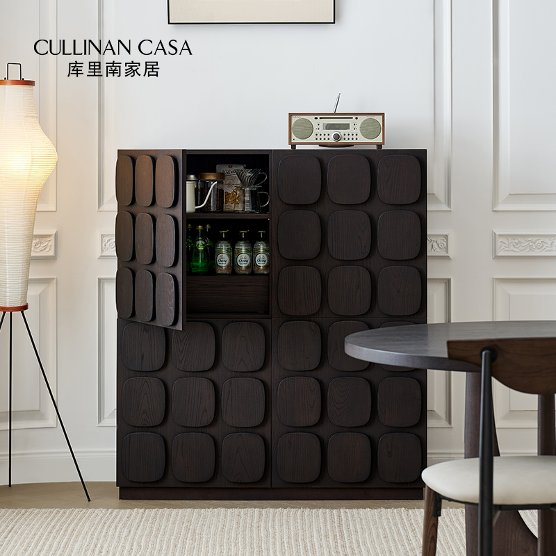 库里南家居巧克力斗柜复古风中古客厅靠墙餐边柜黑色收纳柜储物柜