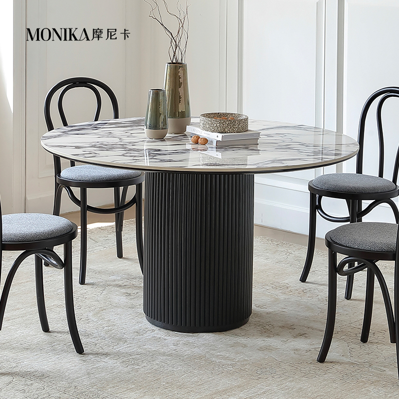 库里南家居意式高级餐桌法式复古风岩板大理石圆形轻奢罗马餐桌