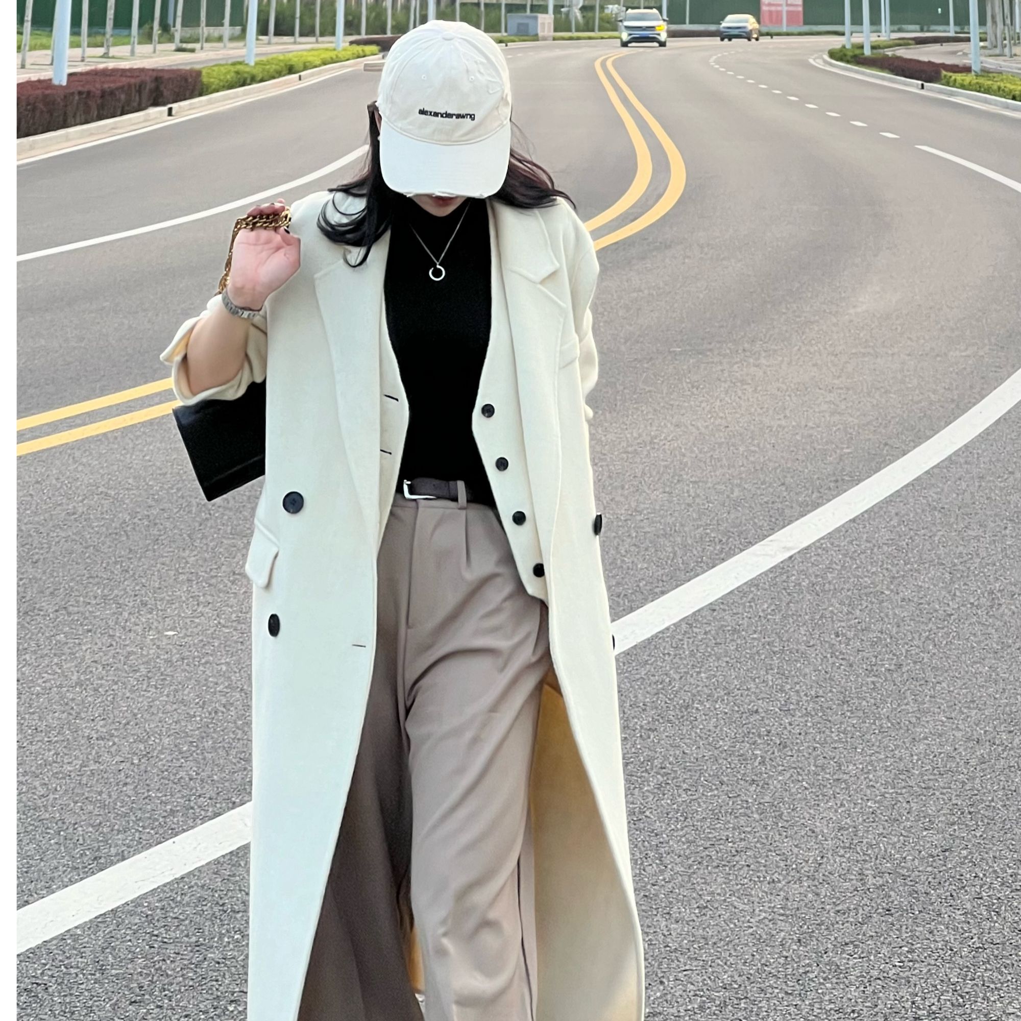 长款大衣英伦街头风时尚大衣宽松显瘦韩版