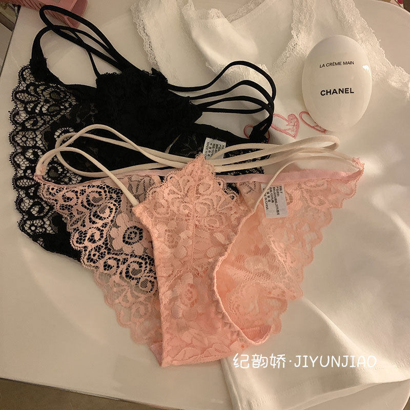 纯欲低腰内裤女蕾丝性感法式欧美透气少女镂空交叉女士三角裤夏季