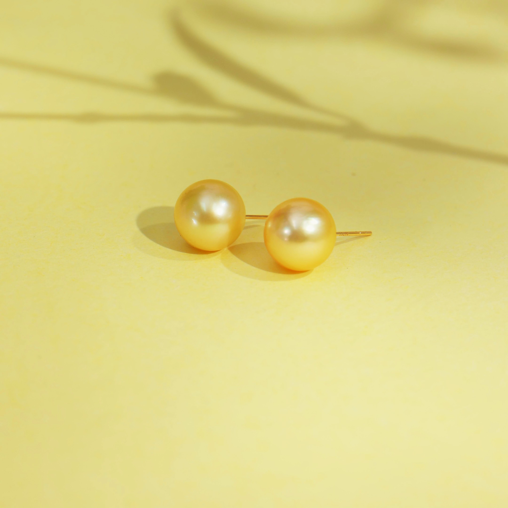 【寒屿珠宝】“金安”海水南洋金珍珠/10-11m正圆18K金针经典耳钉珠宝