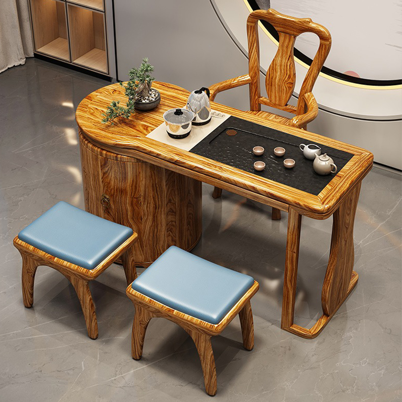 其迈森中式乌金木功夫茶台几桌椅组合老板办公室嵌入式全自动家用