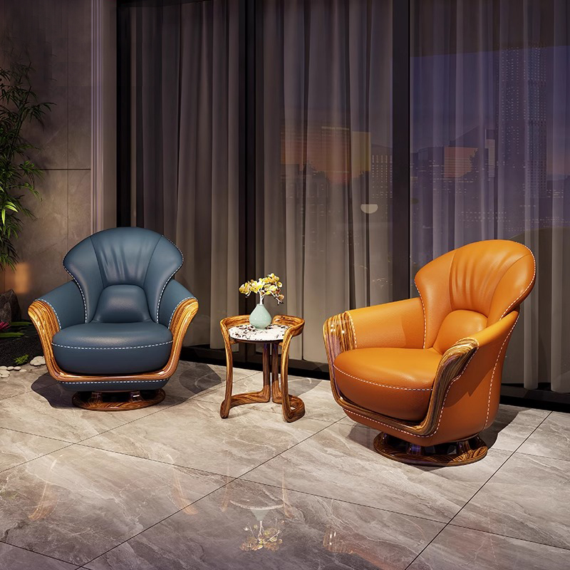 其迈森乌金木新中式休闲椅单人椅高靠背沙发转椅简约别墅奢华客厅