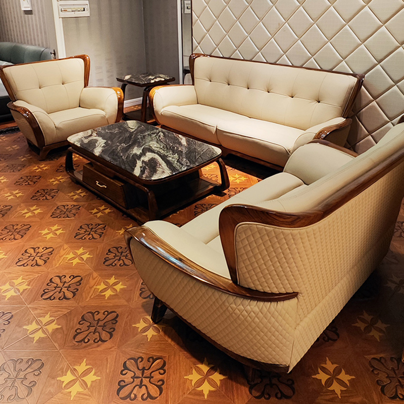 其迈森乌金木头层牛皮沙发组合1234新中式客厅别墅大户型简约现代