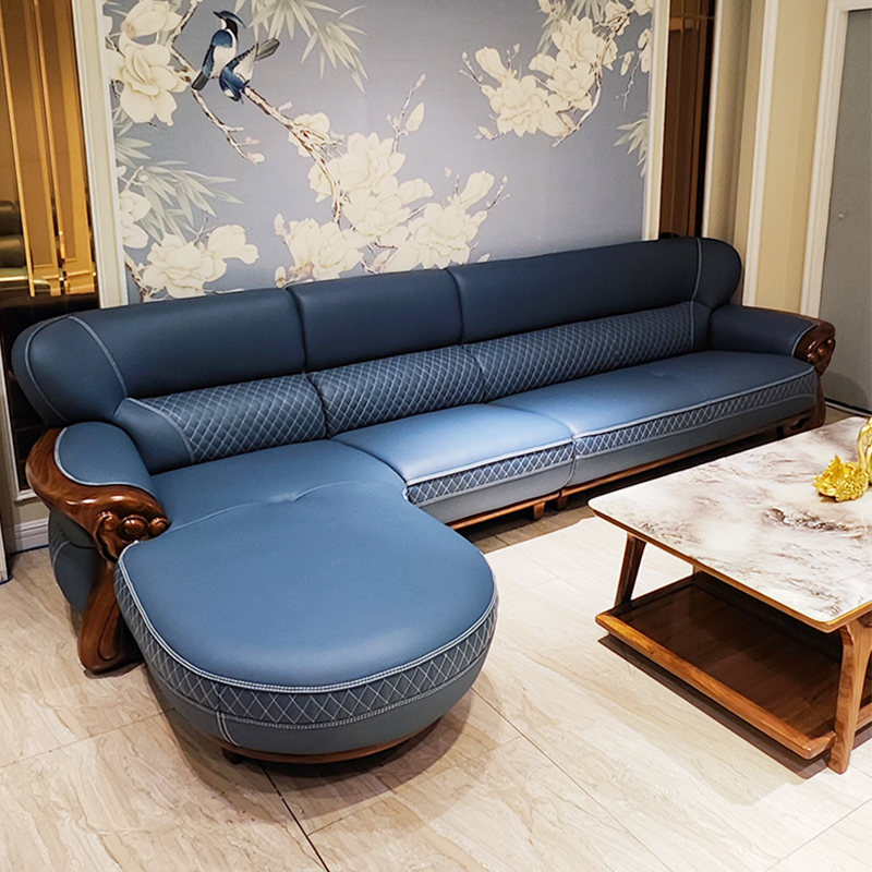 其迈森乌金木转角真牛皮沙发新中式头层牛皮全实木小户型客厅沙发
