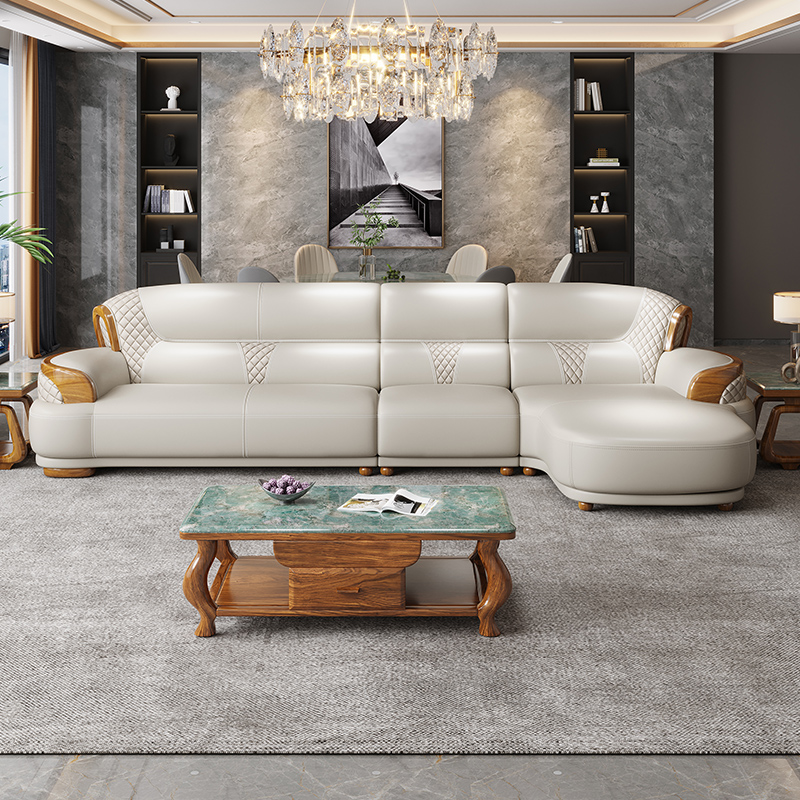 其迈森乌金木头层牛皮现代中式加厚牛皮轻奢简约客厅别墅家具沙发