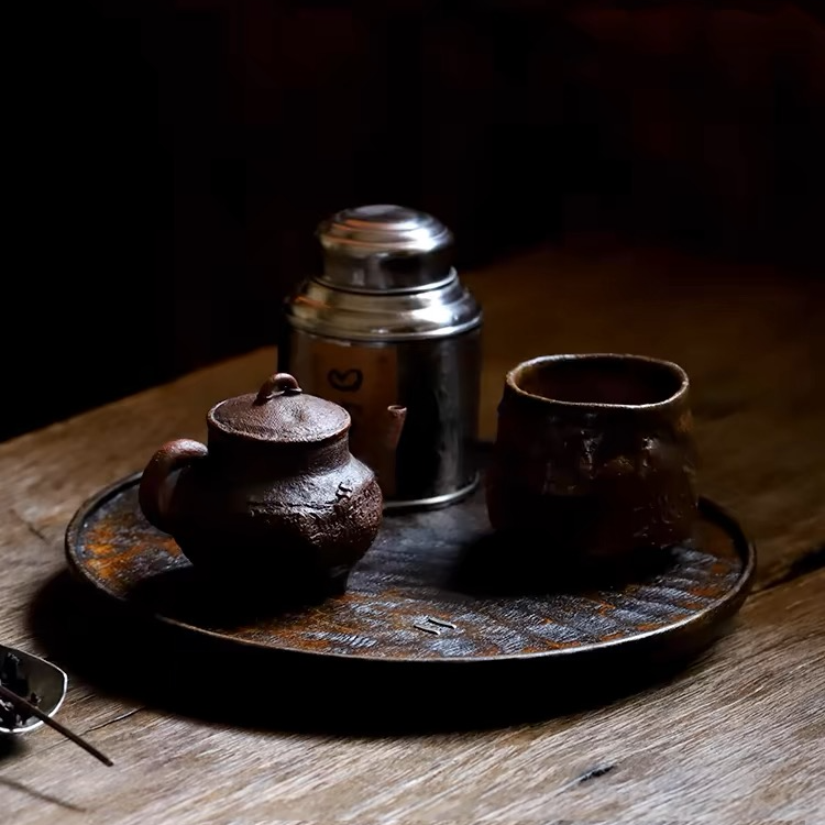 整板实木壶承 干泡盘 大漆 复古老木质小茶盘中式家用