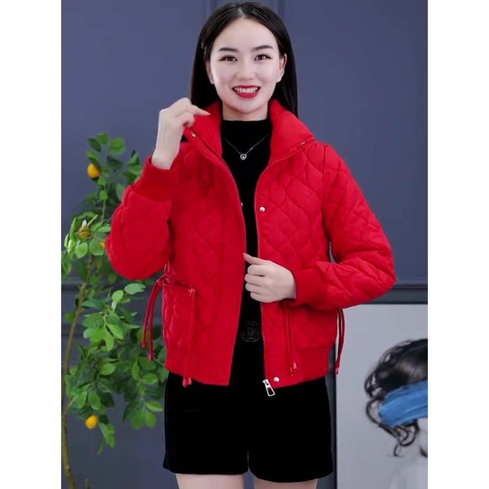 鸿星尔克领跑小个子短款羽绒棉服外套女2023冬季新款时尚保暖菱格